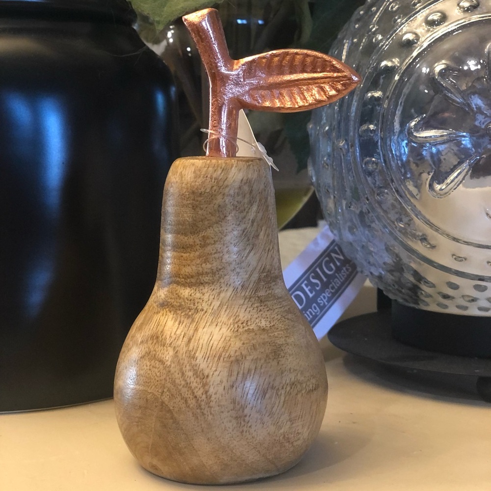 6” Wood and Copper Metal Pear